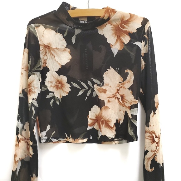 Fashion Nova floral mesh long sleeve crop top nwt - Picture 3 of 4